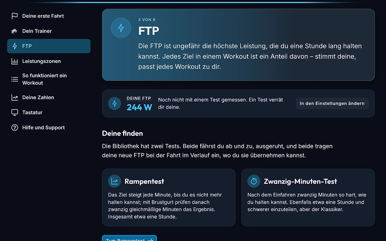 Die Anleitung bei der FTP, in den eigenen Watt des Fahrers