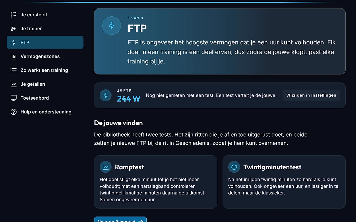 De gids open bij FTP, in de eigen watts van de renner